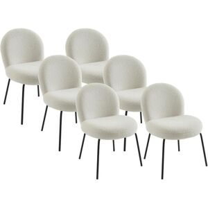 Vente unique Lot de 6 chaises en tissu bouclette et metal noir Creme CURLYN