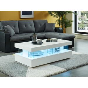 Vente unique Table basse 2 tiroirs et 2 niches avec LEDs MDF et verre trempe Blanc laque FABIO II