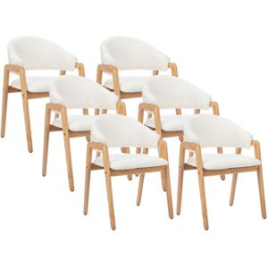 Vente-unique Lot de 6 chaises avec accoudoirs en tissu bouclette et bois d'hevea - Blanc - SOLUNA