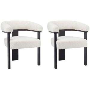 Vente-unique Lot de 2 chaises avec accoudoirs en tissu bouclette et bois d'hevea - Blanc et noir - LIVELIA