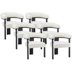 Vente-unique Lot de 6 chaises avec accoudoirs en tissu bouclette et bois d'hevea - Blanc et noir - LIVELIA