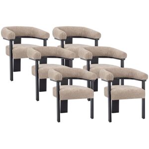 Vente-unique Lot de 6 chaises avec accoudoirs en tissu bouclette et bois d'hevea - Taupe et noir - LIVELIA