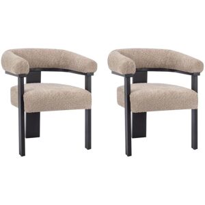 Vente-unique Lot de 2 chaises avec accoudoirs en tissu bouclette et bois d'hevea - Taupe et noir - LIVELIA