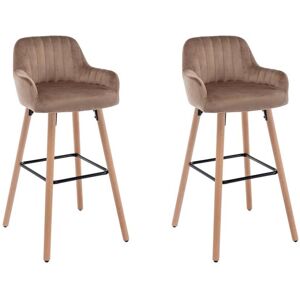 Vente unique Lot de 2 tabourets de bar en velours et pieds bois de hetre Beige ELEANA