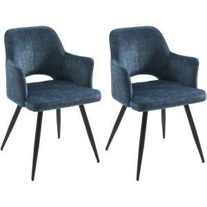 Vente unique Lot de 2 chaises avec accoudoirs en tissu et metal noir Bleu KADIJA