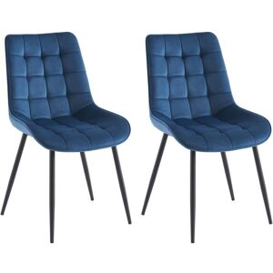 Vente-unique Lot de 2 chaises matelassees - Velours et metal noir - Bleu nuit - OLLUA