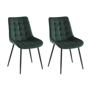 Vente-unique Lot de 2 chaises matelassees - Velours et metal noir - Vert - OLLUA