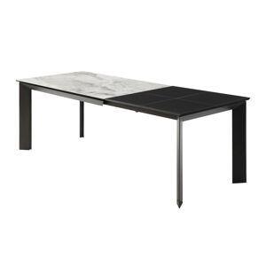 Vente-unique Table a manger extensible 4 a 10 couverts en ceramique et metal - Effet marbre gris et noir - CARMONI