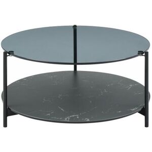 Vente unique Table basse double plateau en verre trempe ceramique et metal Effet marbre noir SENRINA