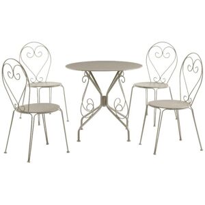 Salle a manger de jardin en metal facon fer forge : une table et 4 chaises empilables - Beige - GUERMANTES de MYLIA