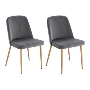 Vente-unique Lot de 2 chaises en velours et metal effet bois - Gris - MINAGRI