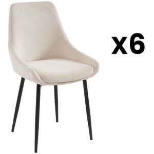 Vente-unique Lot de 6 chaises en velours côtele et metal - Creme - MASURIE