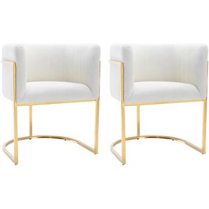 Lot de 2 chaises avec accoudoirs - Tissu bouclette et acier inoxydable - Blanc et dore - PERIA de Pascal MORABITO