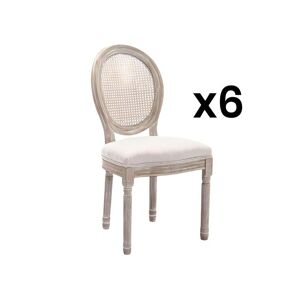 Vente-unique Lot de 6 chaises - Cannage, tissu et bois d'hevea - Beige - ANTOINETTE