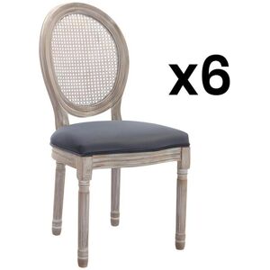 Vente-unique Lot de 6 chaises - Cannage, velours et bois d'hevea - Gris - ANTOINETTE