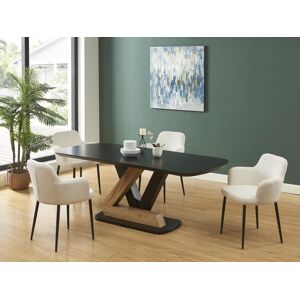 Vente unique Table a manger 8 couverts en MDF Noir et Naturel clair BANEMIA