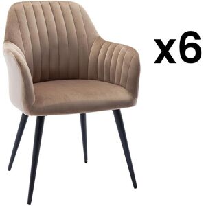 Vente-unique Lot de 6 chaises avec accoudoirs en velours et metal noir - Beige - ELEANA