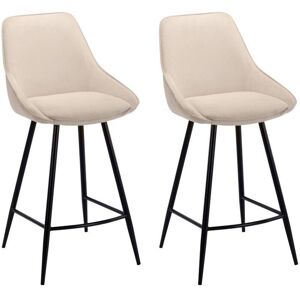 Vente unique Lot de 2 tabourets de bar en velours cotele et metal noir Creme MASURIE