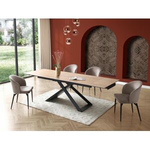 Table a manger extensible 6 a 10 couverts en ceramique verre trempe et metal Naturel clair et Noir XERENA de Pascal MORABITO