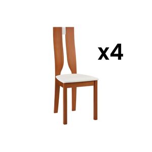 Vente-unique Lot de 4 chaises SILVIA - Hetre massif - Merisier & Blanc