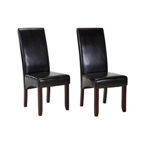 Vente-unique Lot de 2 chaises ROVIGO - Simili marron brillant - Pieds bois fonce