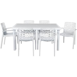 Salle a manger de jardin Table 6 fauteuils Polypropylene Blanc dolomite DIADEME de MYLIA