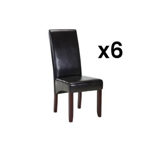 Vente-unique Lot de 6 chaises ROVIGO - Simili marron brillant - Pieds bois fonce