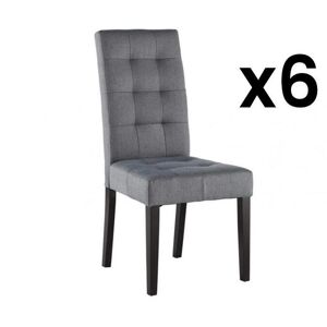 Vente-unique Lot de 6 chaises VILLOSA - Tissu gris & Pieds bois noir