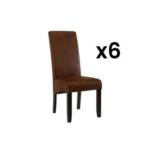 Vente-unique Lot de 6 chaises SANTOS - Microfibre aspect cuir vieilli - Pieds bois fonce