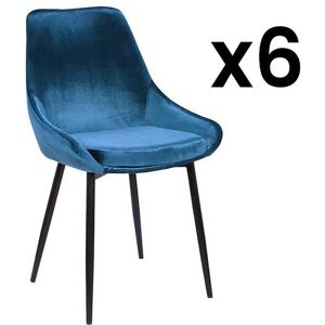 Vente-unique Lot de 6 chaises - Velours et metal noir - Bleu nuit - MASURIE