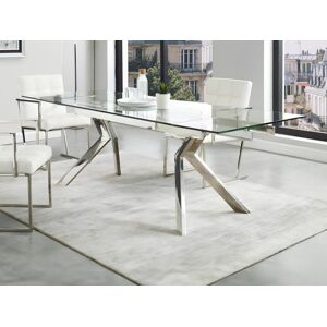 Vente-unique Table a manger extensible VELIKA - Verre trempe & metal - 6 a 8 couverts