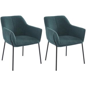 Vente unique Lot de 2 chaises avec accoudoirs en tissu bouclette et metal noir Bleu AKETI