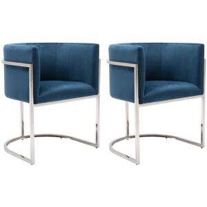 Lot de 2 chaises avec accoudoirs Velours et acier inoxydable Bleu et chrome PERIA de Pascal MORABITO