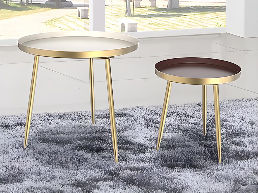 Vente-unique Tables basses gigognes en métal - Crème, Marron et Doré - DALIBI