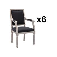 Vente-unique Lot de 6 chaises avec accoudoirs en tissu et bois d’hévéa – Noir – AMBOISETTE
