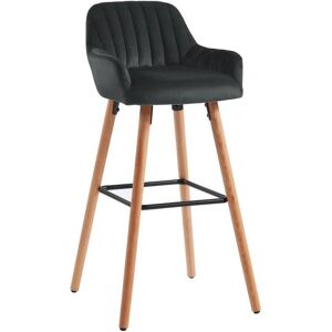 Vente-unique Tabouret de bar en velours et pieds bois de hêtre - Noir - ELEANA