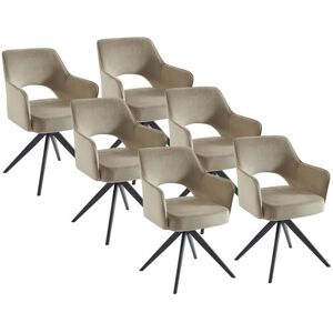 Vente-unique Lot de 6 chaises pivotantes avec accoudoirs en velours et métal noir - Beige - KONYA