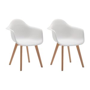 Vente-unique Lot de 2 chaises avec accoudoirs VIXI - Polypropylène et Hêtre - Blanc