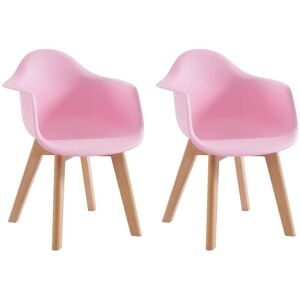 Vente-unique Lot de 2 chaises enfant avec accoudoirs en polypropylène et hêtre - Rose - POUPINETTE