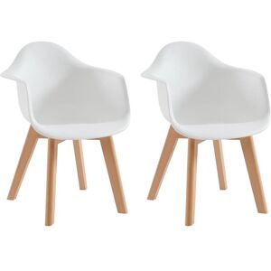 Vente-unique Lot de 2 chaises enfant avec accoudoirs en polypropylène et hêtre - Blanc - POUPINETTE