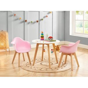 Vente-unique Table enfant en MDF et hêtre - Blanc et naturel - LOULOUNE