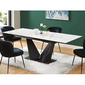 PASCAL MORABITO Table à manger extensible 6 à 8 couverts en céramique et métal - Effet marbre blanc et noir - OLETIA de Pascal MORABITO