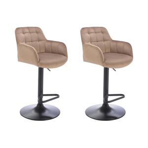 PASCAL MORABITO Lot de 2 tabourets de bar en velours et métal - Hauteur ajustable - Beige - PEGA de Pascal MORABITO