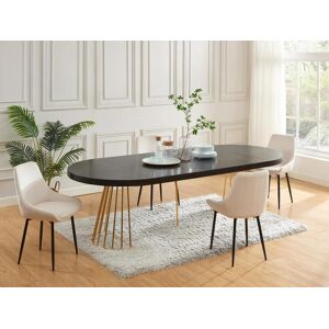 Vente-unique Table à manger extensible 2 à 12 couverts en MDF et acier - Noir et doré - FIRELA