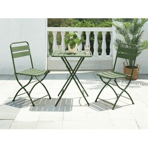 MYLIA Salle à manger de jardin pliante en métal - une table L.60 cm et 2 chaises pliantes - Kaki - MIRMANDE de MYLIA