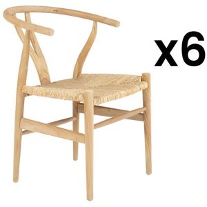 Vente-unique Lot de 6 chaises en teck et paille - Naturel - POGIANA