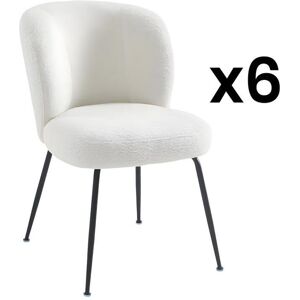 Vente-unique Lot de 6 chaises en tissu bouclette et métal - Blanc - POLPONA