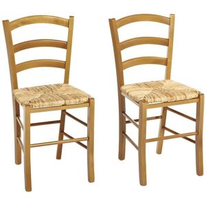 Vente-unique Lot de 2 chaises PAYSANNE - Hêtre massif & paille de riz - Teinte : Chêne