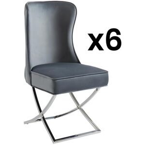 PASCAL MORABITO Lot de 6 chaises en velours et acier inoxydable chromé - Gris - MARELANO de Pascal MORABITO