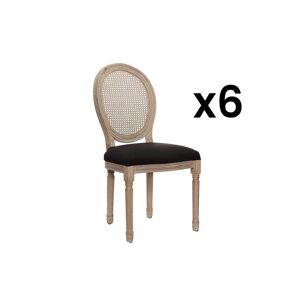 Lot de 6 chaises MARIE-ANTOINETTE en cannage - Tissu & Bois d'Hévéa - Noir - Publicité